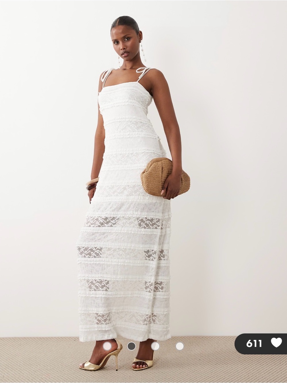 Vero Moda White Lace Tie-Shoulder Maxi Dress